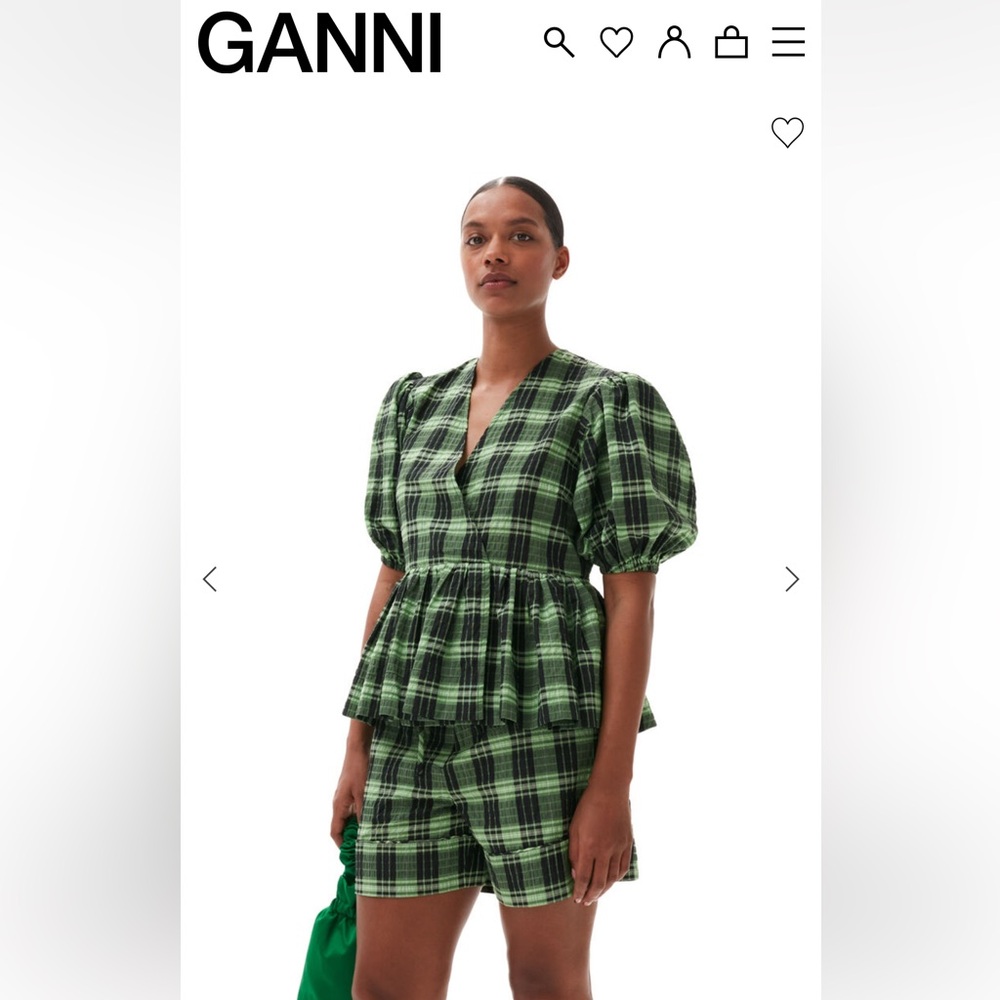 Ganni Green Plaid Women Shorts